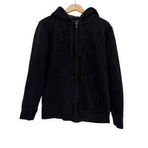 Aeropostale y2k Embroidered Fleece Jacket Womens Sz Medium Vtg Black AS IS